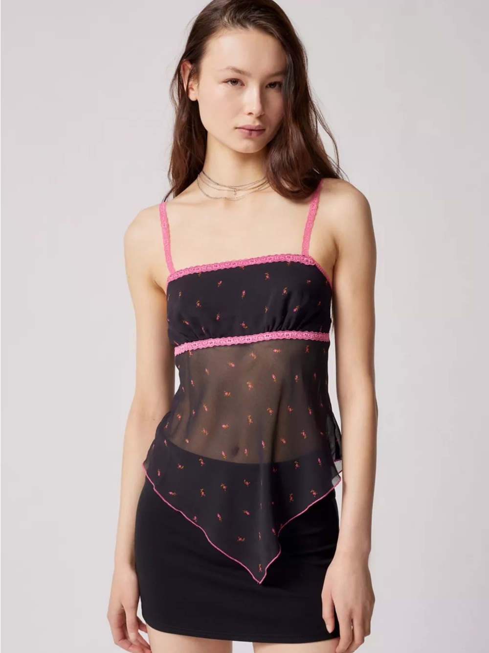 Urban Outfitters Sheer Babydoll Floral Tank